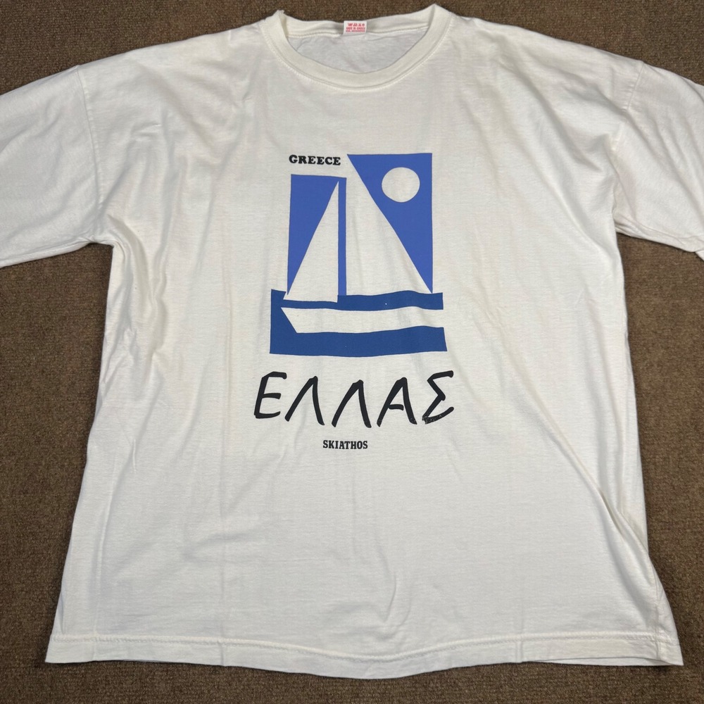 Vintage Greece Souvenir T Shirt Skiathos Sailboat Graphic Tee XL Single Stitch